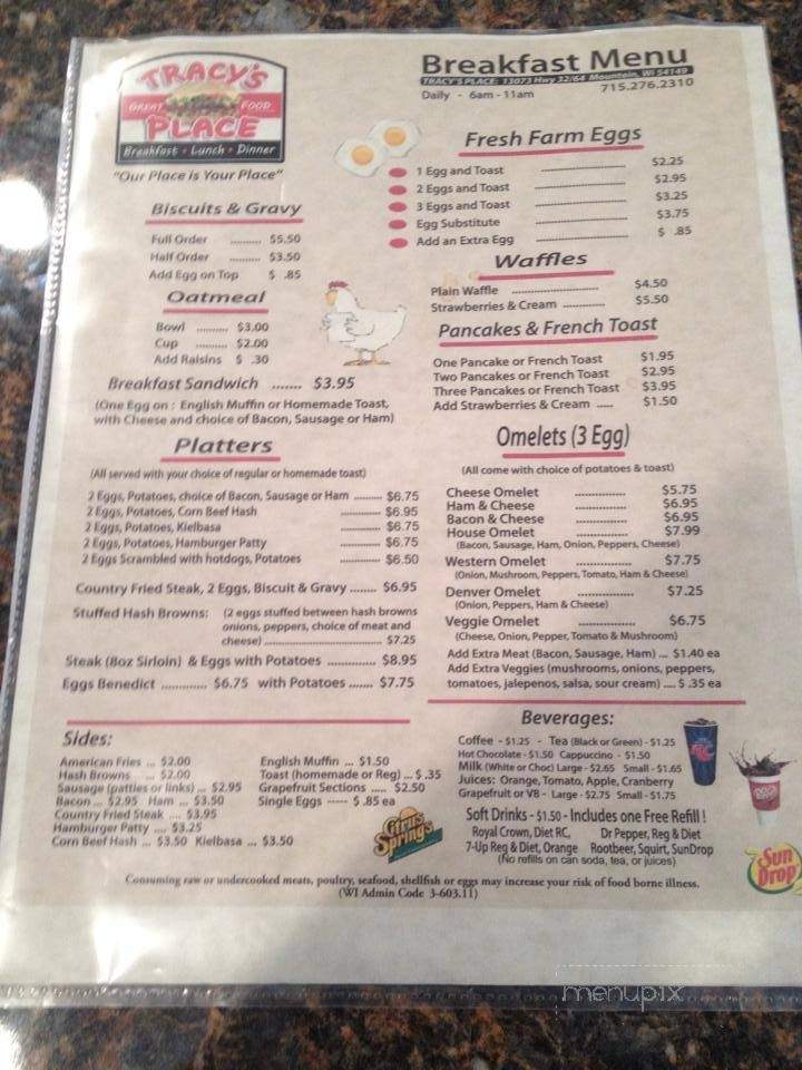 Tracey's Place - Mountain, WI menu_pic