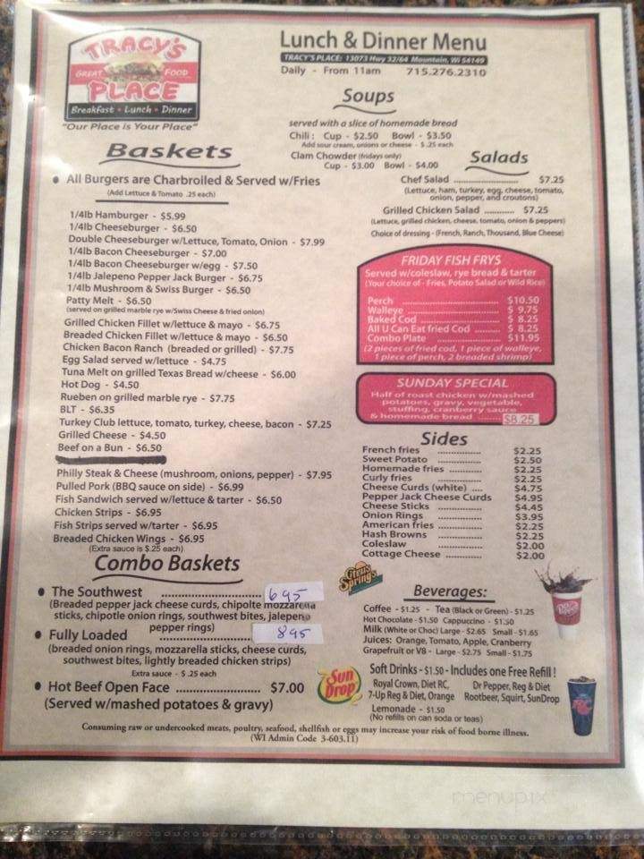 Tracey's Place - Mountain, WI menu_pic