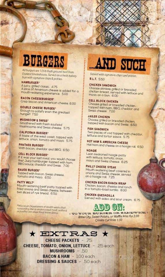 Cell Block Lounge - Durand, WI menu_pic