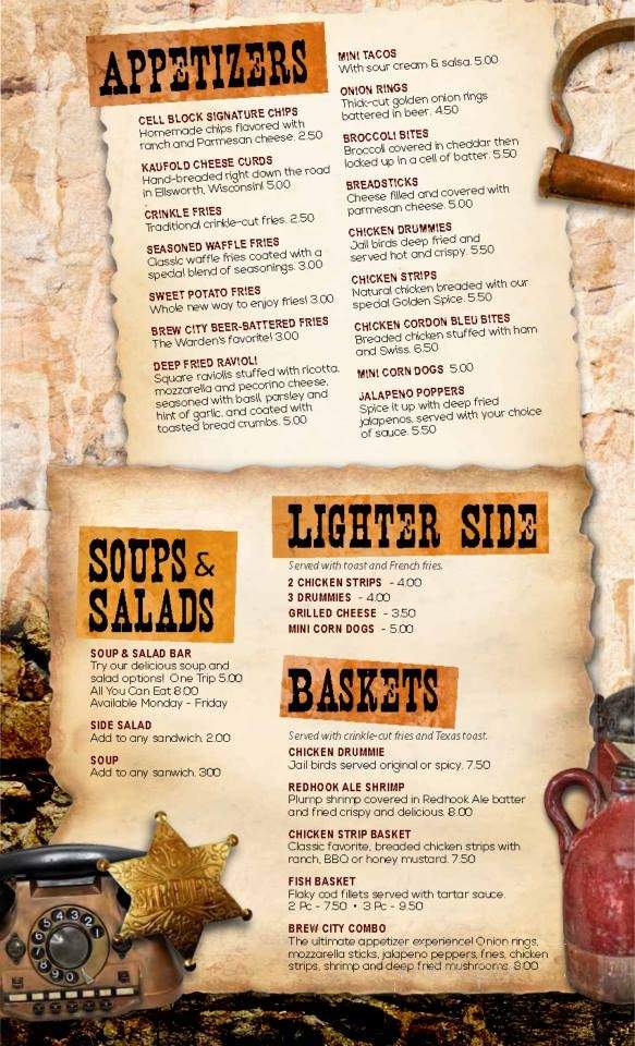 Cell Block Lounge - Durand, WI menu_pic