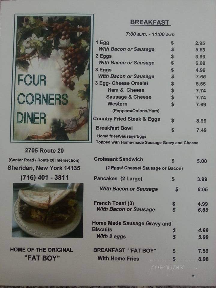 Four Corners Diner - Chautauqua, NY menu_pic