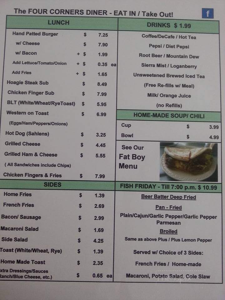 Four Corners Diner - Chautauqua, NY menu_pic