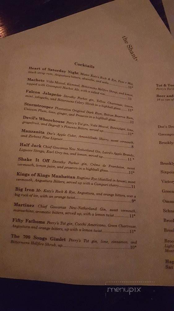 The Shanty Bar - Brooklyn, NY menu_pic