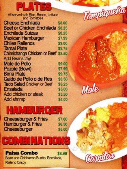 El Paisa - Denver, CO menu_pic