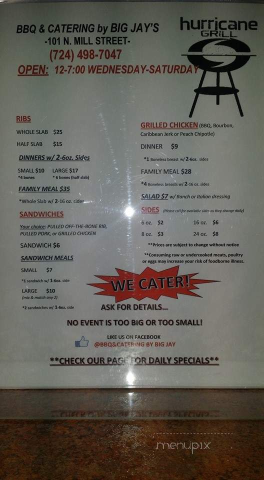 Big Jay's Hurricane Grill - New Castle, PA menu_pic