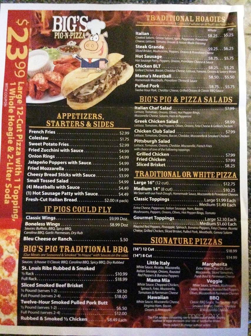 Big's Pig-N-Pizza - Washington, PA menu_pic