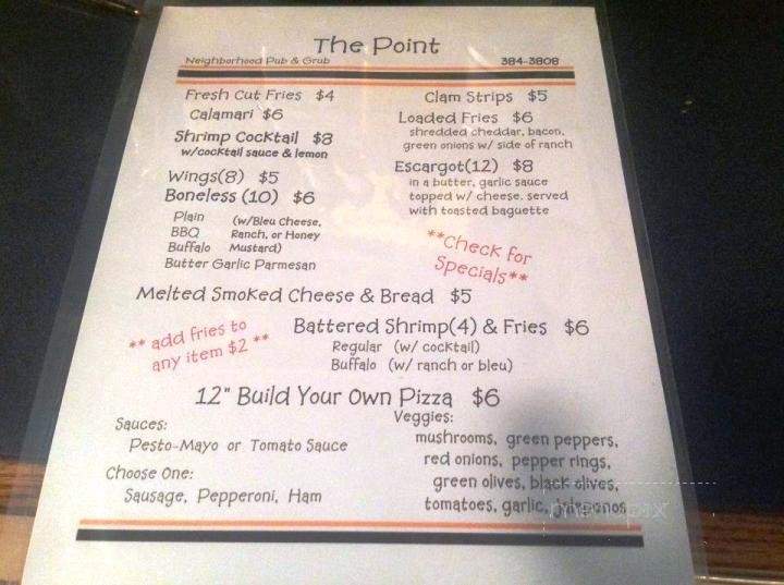 The Point - Newport, MI menu_pic
