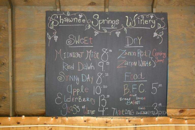 Shawnee Springs Winery - Coshocton, OH menu_pic
