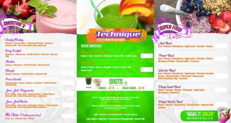 Technique Vitality Smoothie Bar - Palm Desert, CA menu_pic