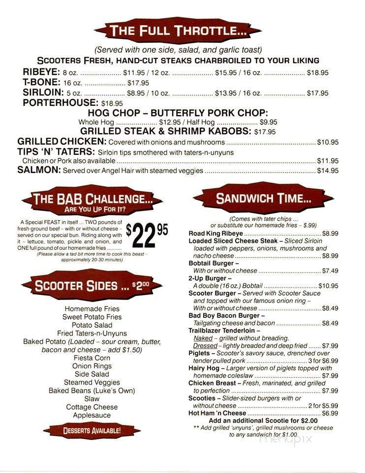 Scooters Pub And Eatery - Clinton, IN menu_pic