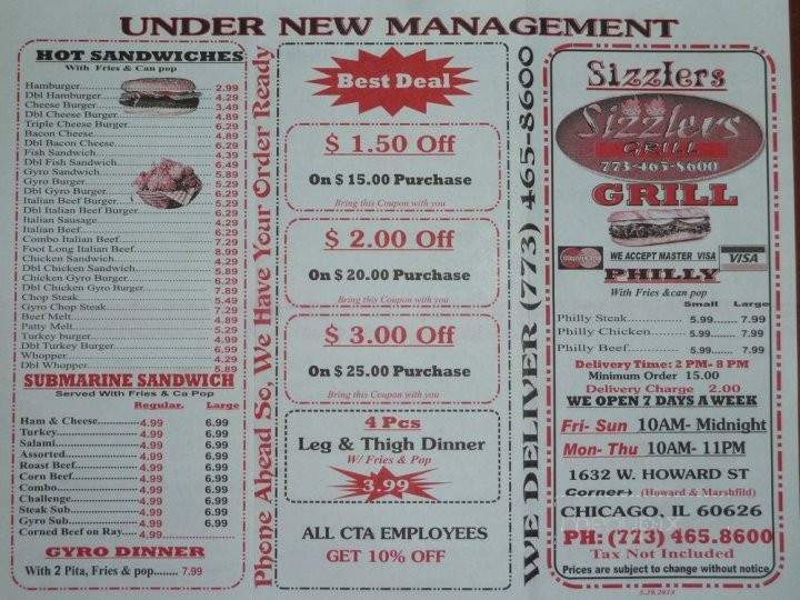 Sizzlers Grill - Chicago, IL menu_pic