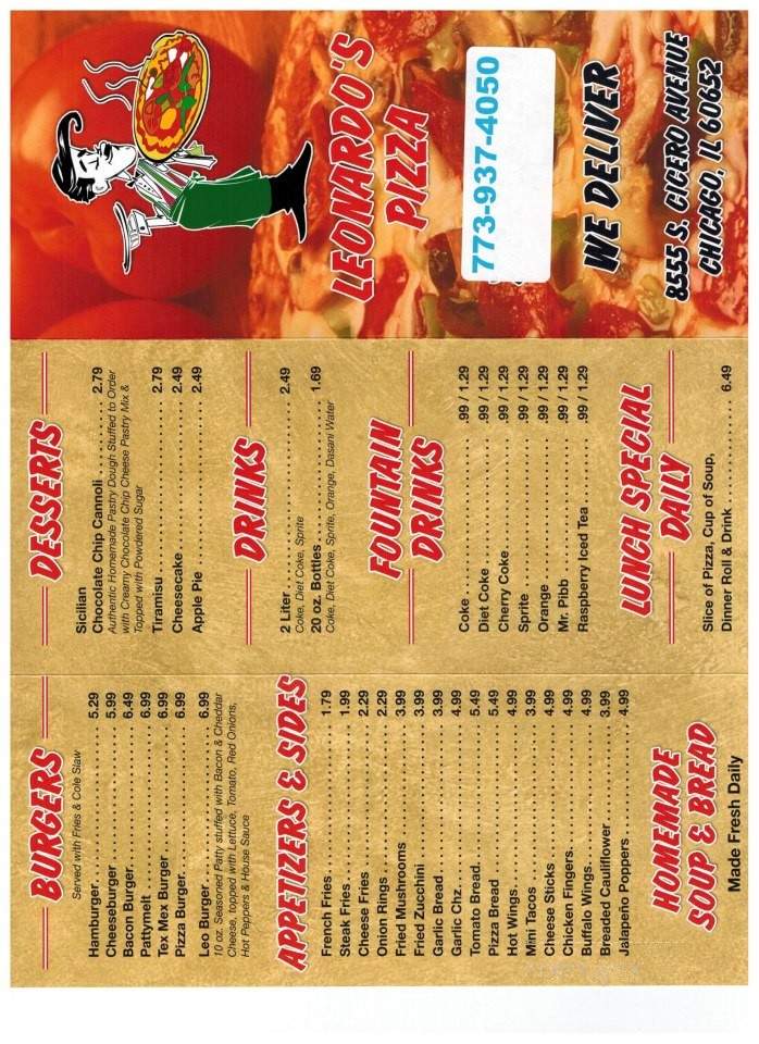 Leonardo's Pizza - Chicago, IL menu_pic