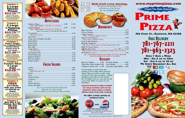 Prime Pizza - Randolph, MA menu_pic