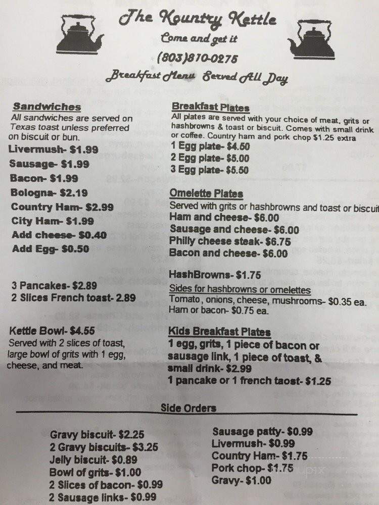 The Kountry Kettle - Clover, SC menu_pic