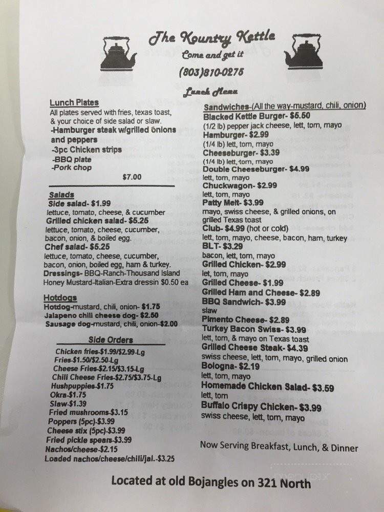 The Kountry Kettle - Clover, SC menu_pic