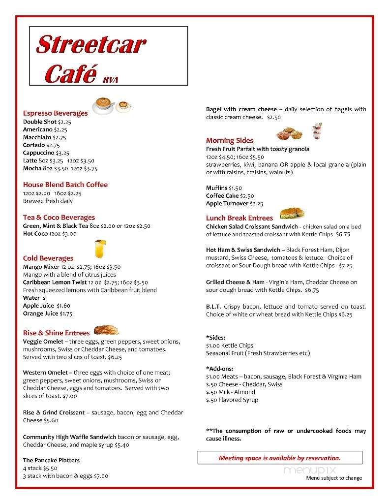Streetcar Cafe - Richmond, VA menu_pic