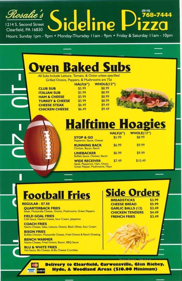 Rosalies Sideline Pizza - Clearfield, PA menu_pic