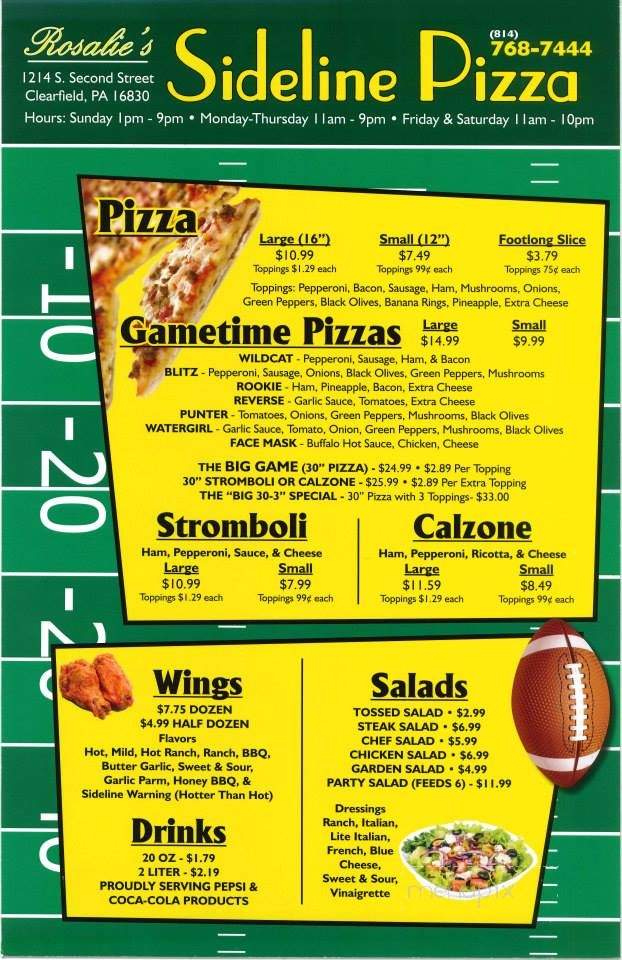 Rosalies Sideline Pizza - Clearfield, PA menu_pic