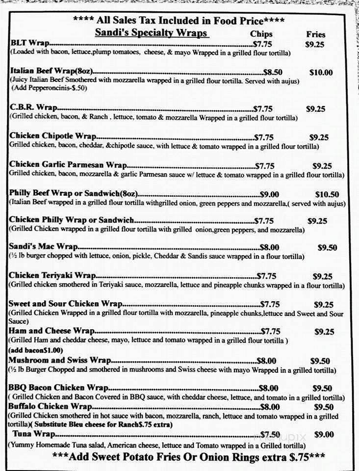 Sandi's Bar & Grill - Ottawa, IL menu_pic