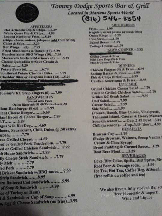 Tommy Dodge Sports Bar And Grill - Platte City, MO menu_pic