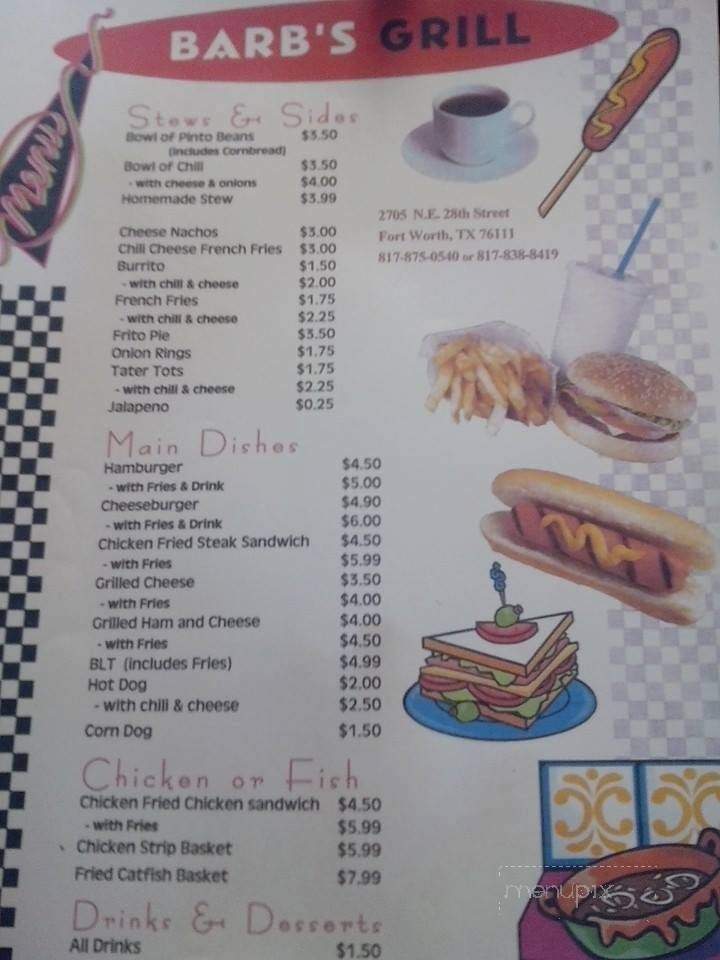 Barb's Grill - Fort Worth, TX menu_pic