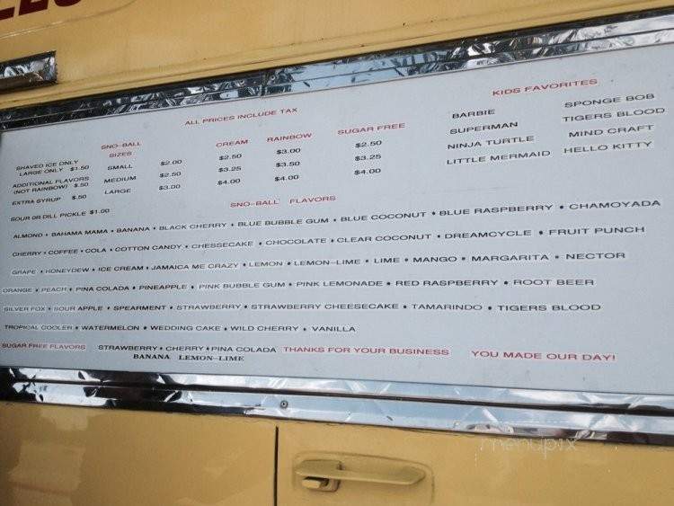 Honey's Sno-Balls - Houston, TX menu_pic