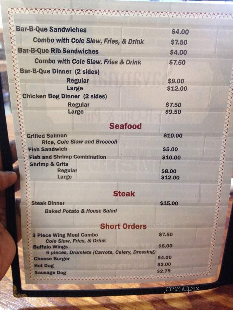 Savannah Bar-B-Que & Pub - Florence, SC menu_pic