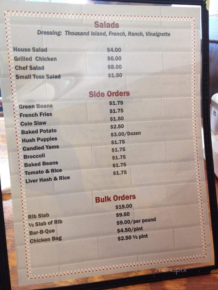 Savannah Bar-B-Que & Pub - Florence, SC menu_pic