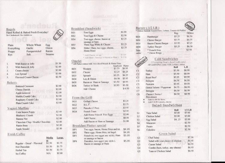 Rueben's Bagel & Deli - Blauvelt, NY menu_pic