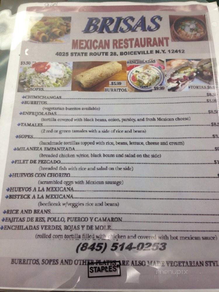Brisas Mexican Restaurant - Boiceville, NY menu_pic