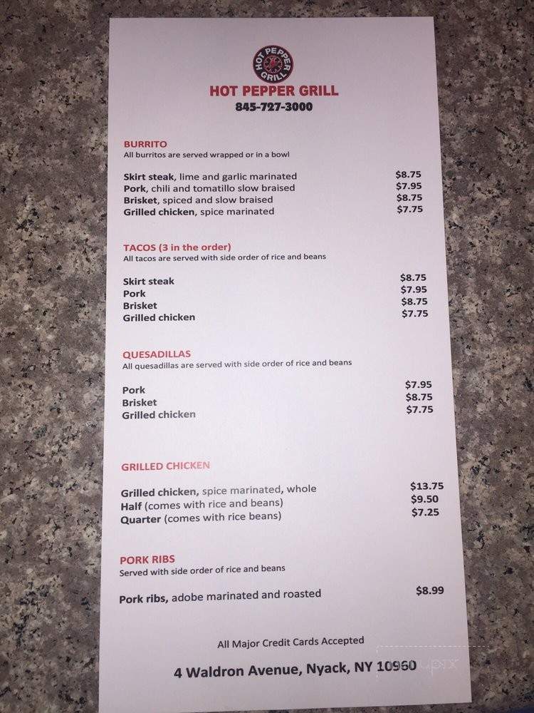 Hot Pepper Grill - Nyack, NY menu_pic