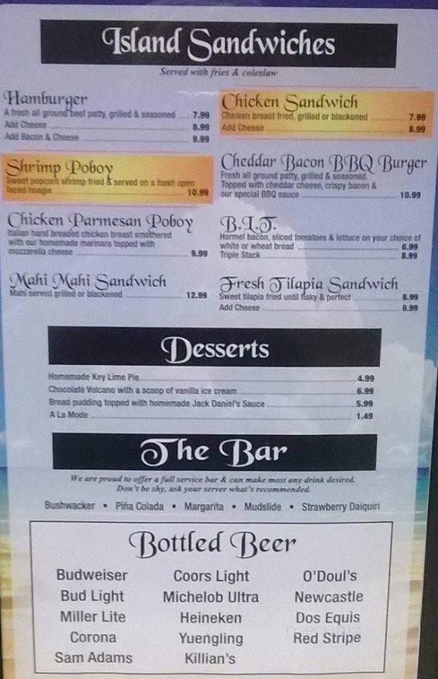 Crab Island Cafe/Manatee Tiki Bar - Fort Walton Beach, FL menu_pic