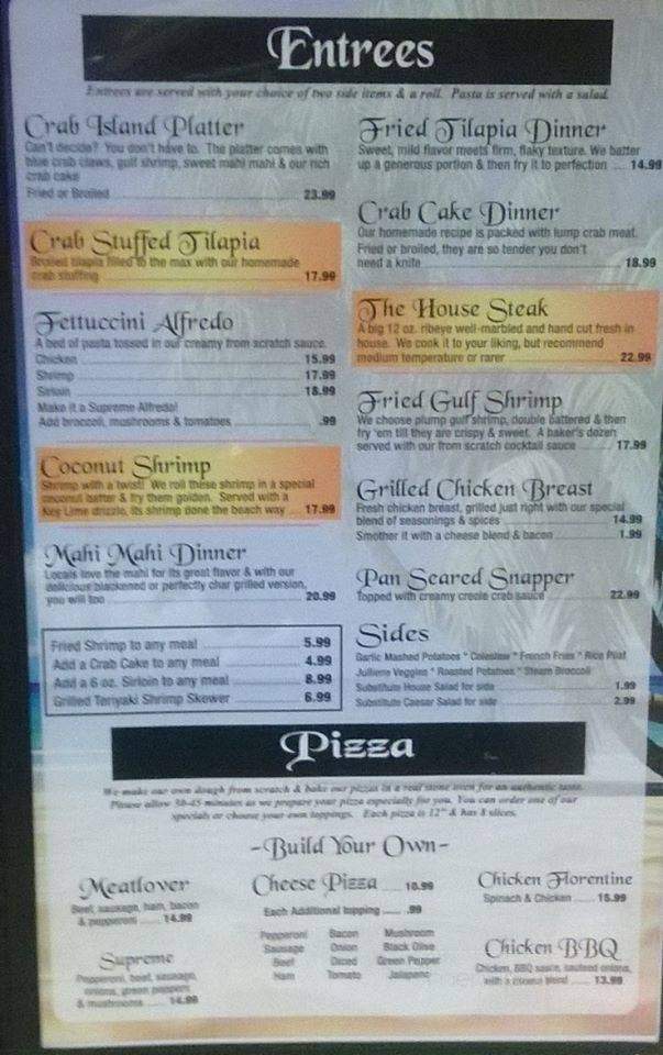 Crab Island Cafe/Manatee Tiki Bar - Fort Walton Beach, FL menu_pic