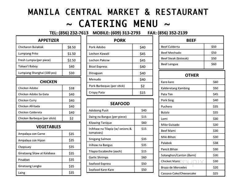 Manila Central Market & Restaurant - Blackwood, NJ menu_pic