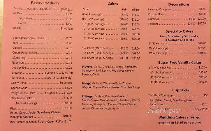 Jim Main's Bakery - Malaga, NJ menu_pic