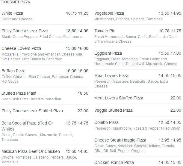 Bella Pizza Cafe - Delran Township, NJ menu_pic