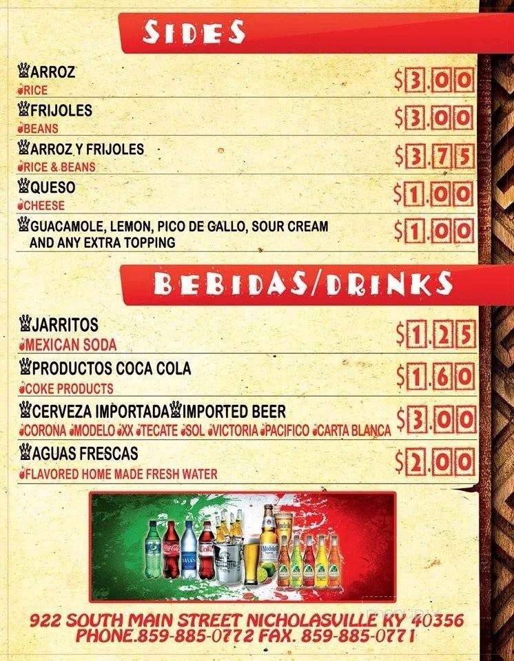 Hermanos Taqueria - Nicholasville, KY menu_pic
