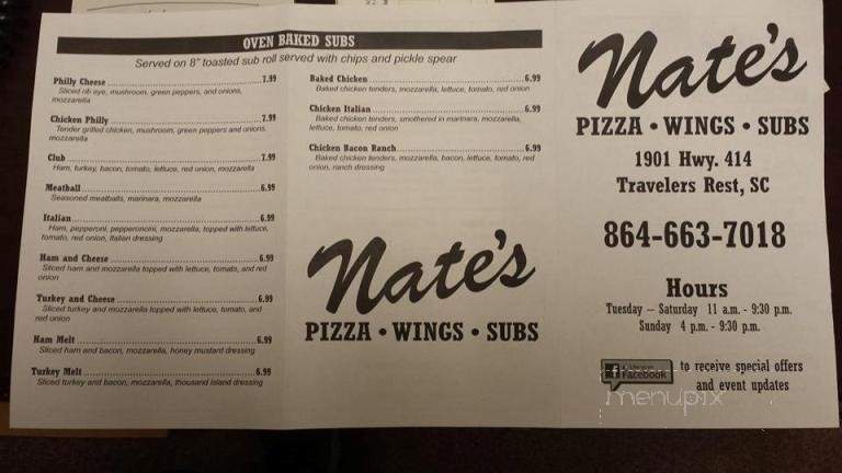 Nate's - Travelers Rest, SC menu_pic