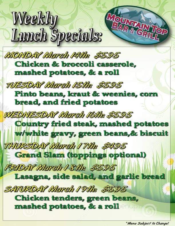 Mountain Top Inn - Rockwood, TN menu_pic