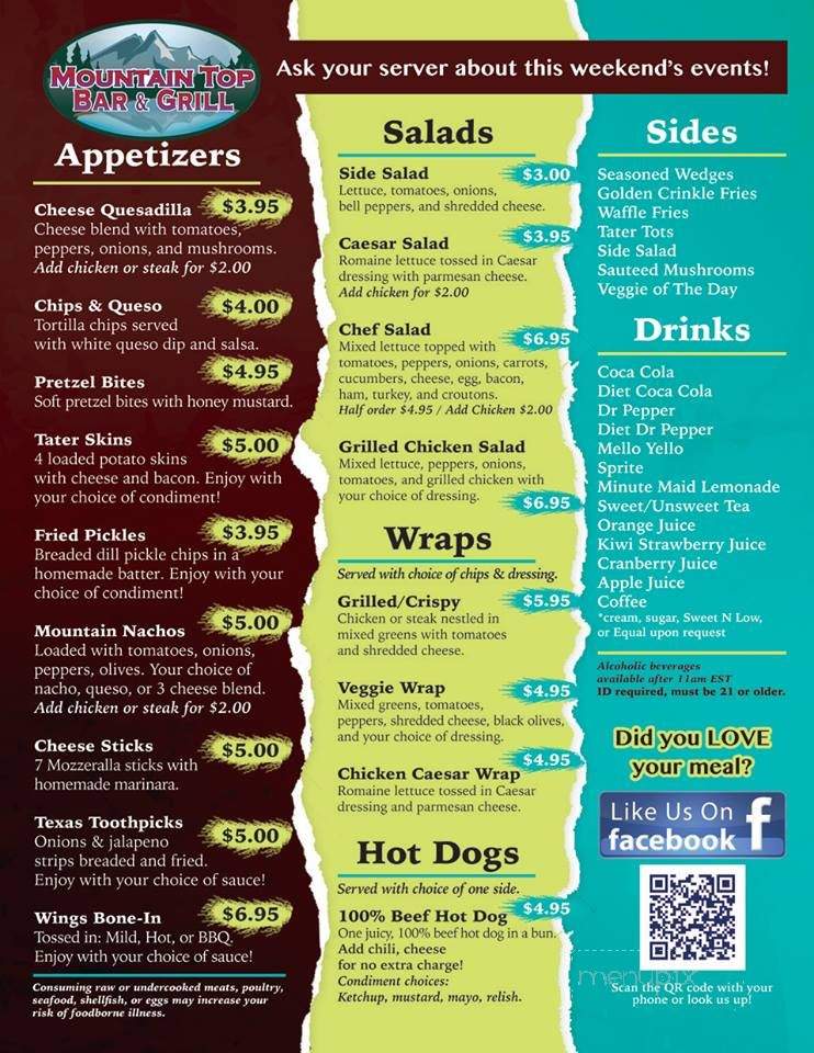 Mountain Top Inn - Rockwood, TN menu_pic