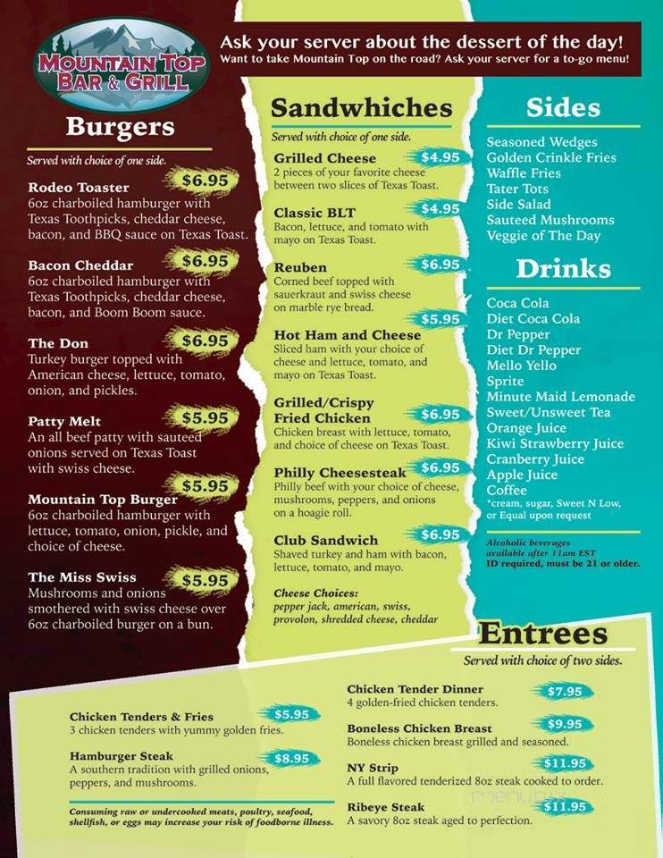 Mountain Top Inn - Rockwood, TN menu_pic