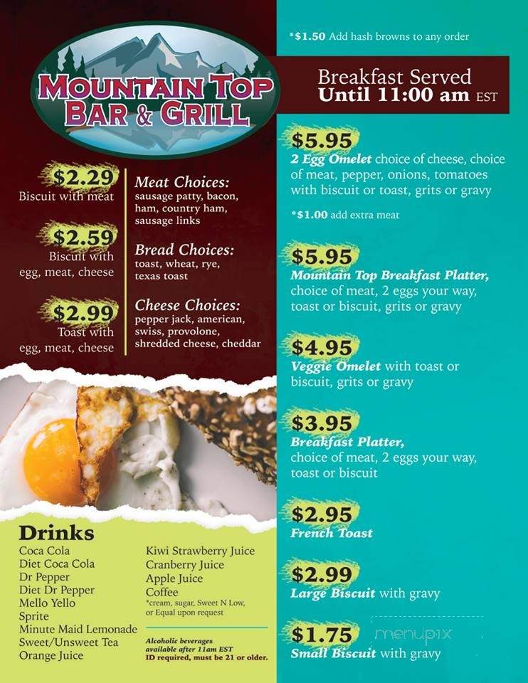 Mountain Top Inn - Rockwood, TN menu_pic