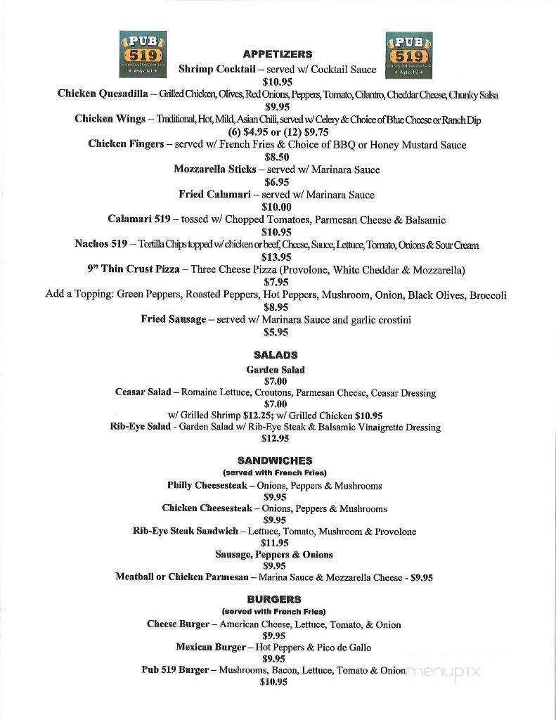 Pub 519 - Phillipsburg, NJ menu_pic