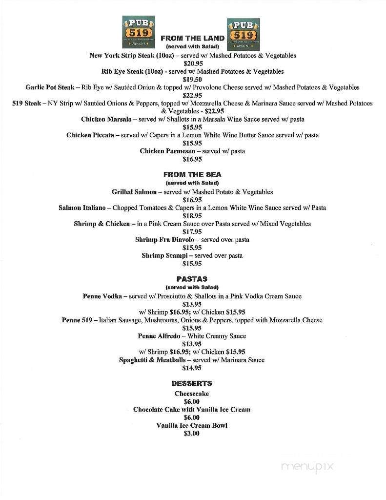 Pub 519 - Phillipsburg, NJ menu_pic