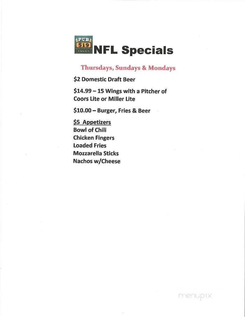 Pub 519 - Phillipsburg, NJ menu_pic