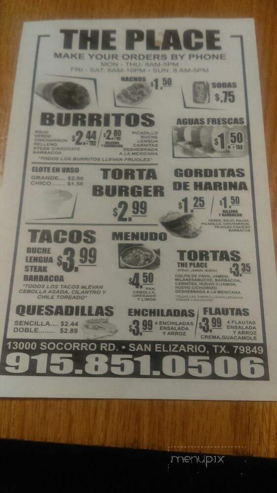 The Place Tortas - San Elizario, TX menu_pic