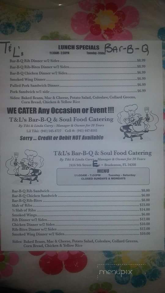 T & L's Barbeque & Soul Food Catering - Bradenton, FL menu_pic