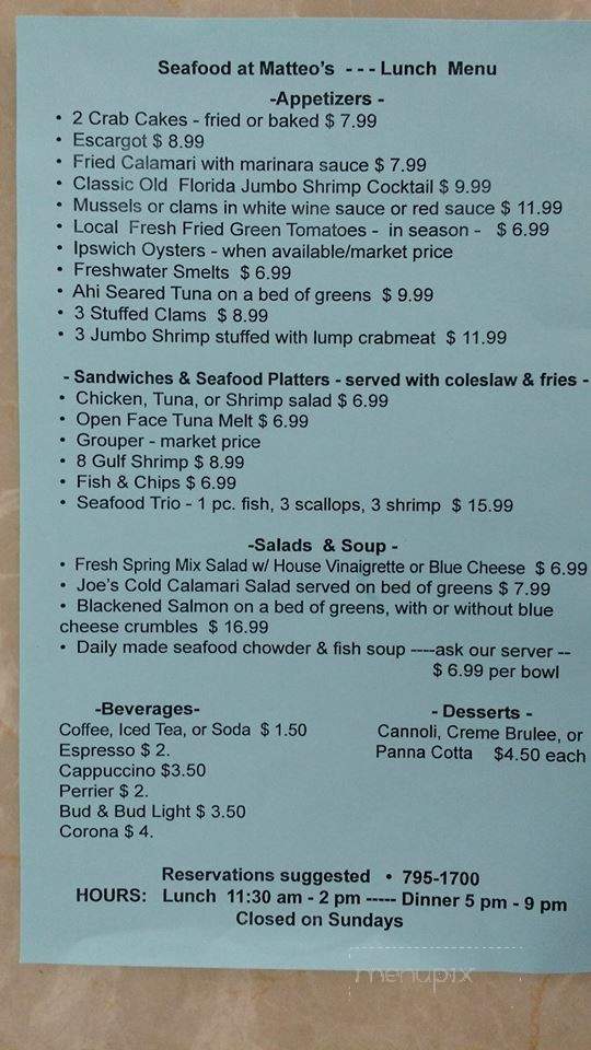 Seafood At Matteo's - Bradenton, FL menu_pic