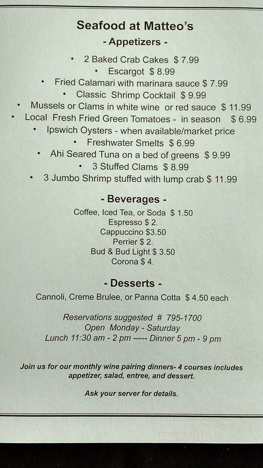 Seafood At Matteo's - Bradenton, FL menu_pic