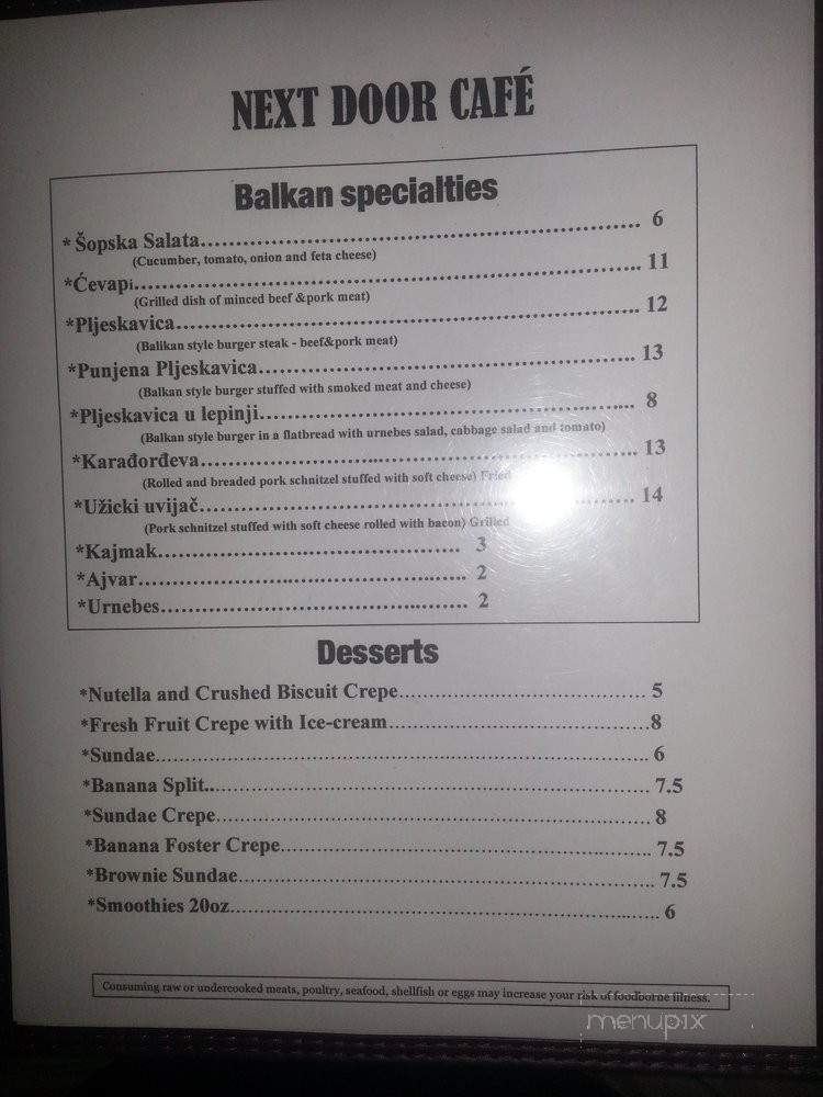 Next Door Cafe and Restaurant - Fort Lauderdale, FL menu_pic